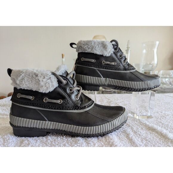 JSPORT by Jambu Mary Ankle Rubber W/ Fur Trim ~ Black Boots Sz 6M - Picture 10 of 11